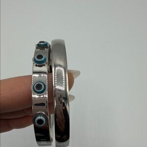 Silver and Blue Eye Bangle Set